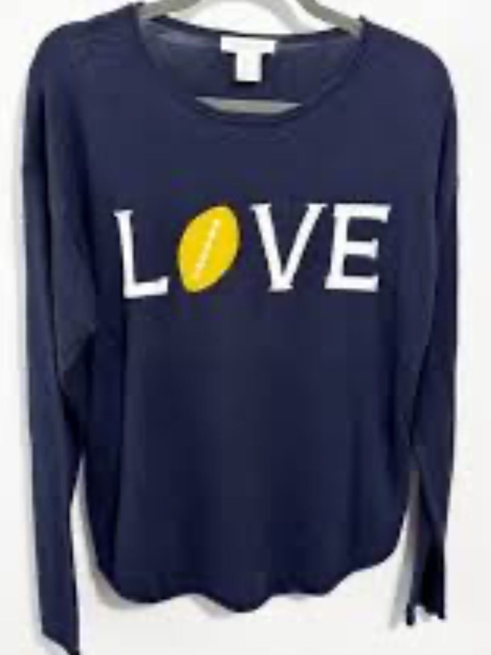 Rachel Zoe Blue Long Sleeve Relaxed cashmere blend sweater LOVE football, medium